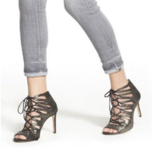 Louise Et Cie Kacy Women’s Metallic Leather Open Toe Caged Heels Size 9.5M